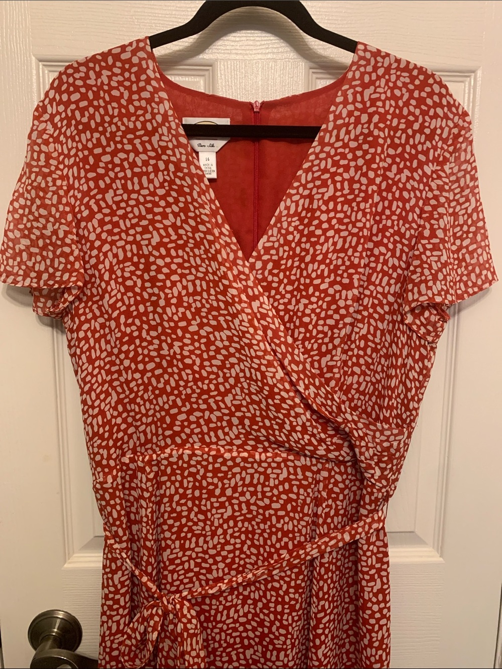 Talbots Red and White Printed Wrap Midi Dress